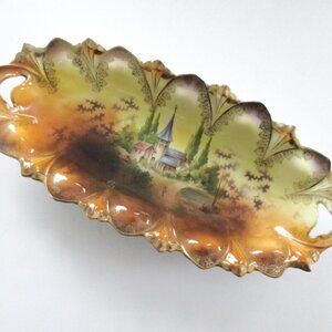 RS Prussia Celery Dish Plate Castle Scene Red Mark